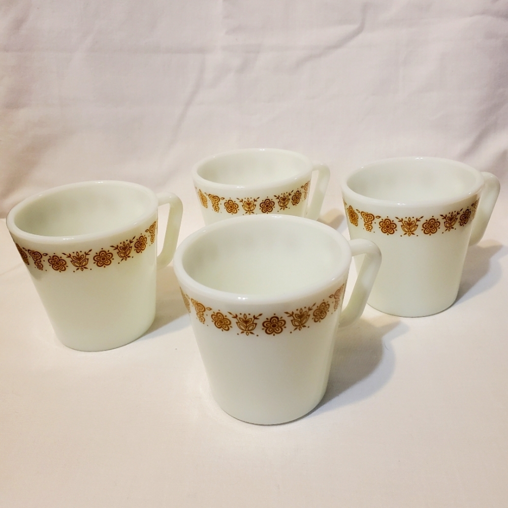 Pyrex Vintage Golden Butterfly Mugs x4.  A.